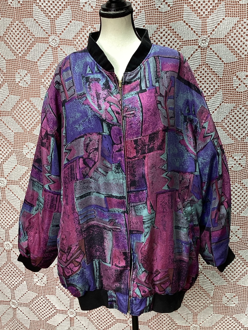 Purple Abstract Print Women's Bomber Jacket